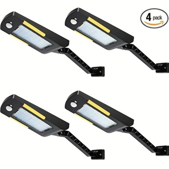 1个白色户外太阳能48LED人体感应灯，无线防水泛光灯，安全灯，适用于露台、围栏、庭院、前门、排水沟、院子、棚屋、小路等，黑色外壳，白色灯光