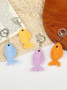 Cute Knitted Fish Shape Keychains Handmade DIY Weaving Bags Car Keys Pendant Keyring Jewelry Accessories Car Accessories Women Key Chain Charms Crochet Bag Therian - Orange - View 4