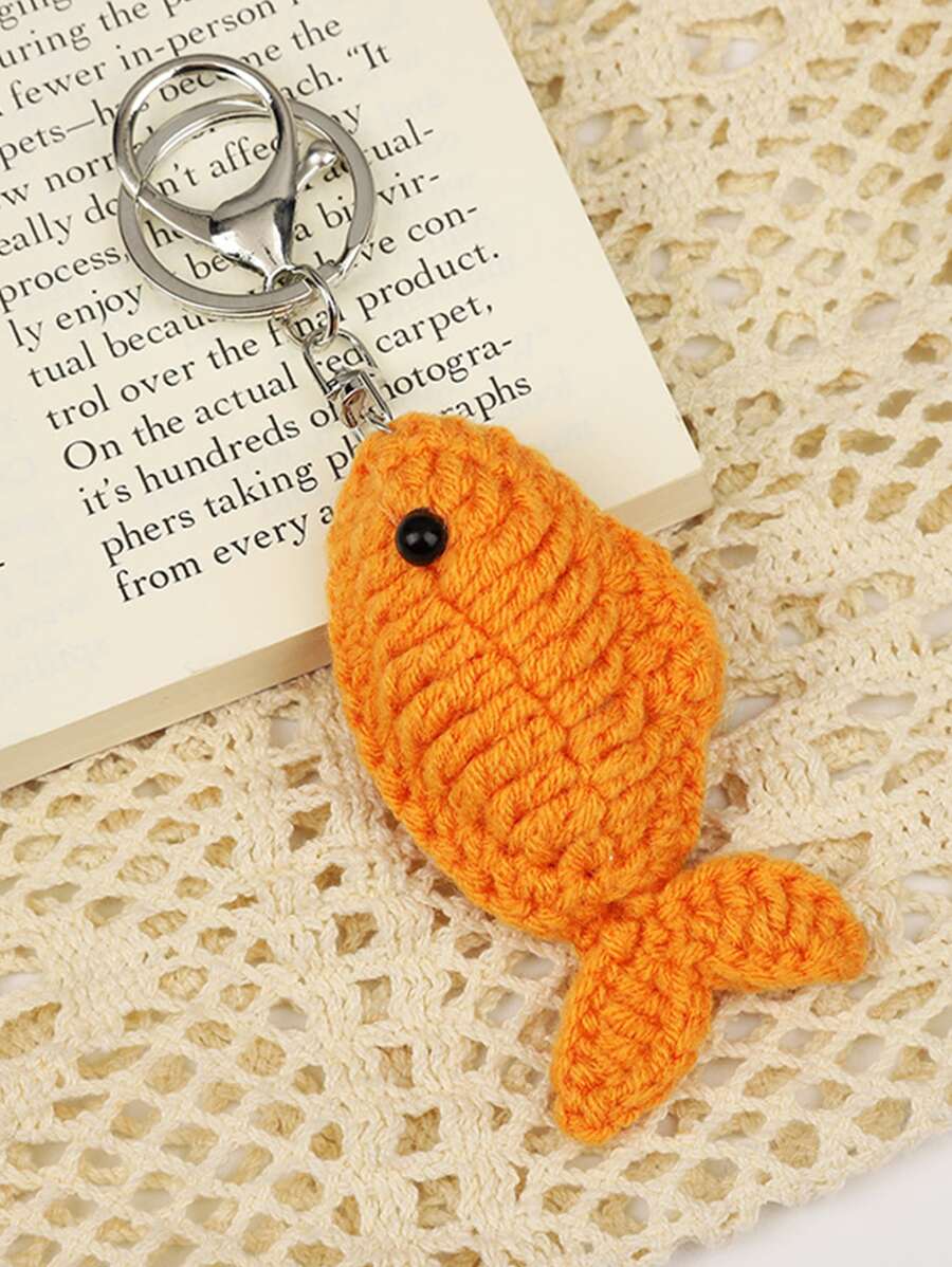 Cute Knitted Fish Shape Keychains Handmade DIY Weaving Bags Car Keys Pendant Keyring Jewelry Accessories Car Accessories Women Key Chain Charms Crochet Bag Therian - Orange - View 1