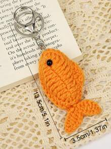 Cute Knitted Fish Shape Keychains Handmade DIY Weaving Bags Car Keys Pendant Keyring Jewelry Accessories Car Accessories Women Key Chain Charms Crochet Bag Therian - Orange - View 2