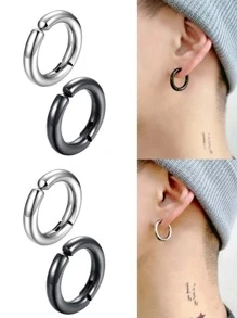 2 Pendientes de clip para hombres sin perforación oreja Clip punk de acero inoxidable Hombres Pendientes de aro moda Chicos Bisutería