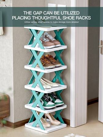 4-våningars nordisk stil blå enkel skohylla, hopfällbar flerskiktad skoförvaringsorganisatör för entré, sovrum, studentrum