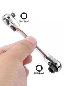 STONEGO 迷你 1/4 英吋雙頭快速套筒棘輪扳手桿螺絲起子鑽頭工具鉻釩鋼棘輪手柄扳手 - 銀色 - 查看 6