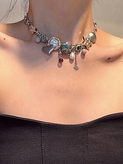 1개 여성용 파티와 연회, 발렌타인데이, 엄마, 어머니, 어버이날을 위한 패셔너블한 빈티지 섬세한 별& 하트 펜던트 목걸이, 선물용