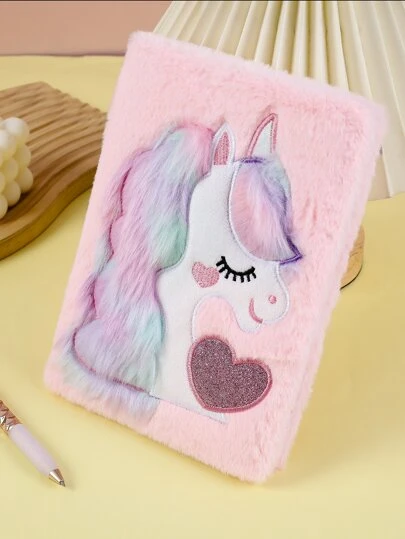 1 件独角兽毛绒封面笔记本，可爱日记本