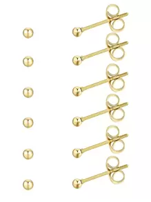 12pcs 2mm/3mm/4mm/5mm/6mm Golden Or Silver Butterfly Clasp Steel Ball Stud Earrings, 316l Stainless Steel Hypoallergenic Earrings, Unisex Ear Bone Stud Piercing Jewelry, Minimalist Style Ear Accessory Suit For Boys/Girls, Thanksgiving Day Best Gift For Family And Friends