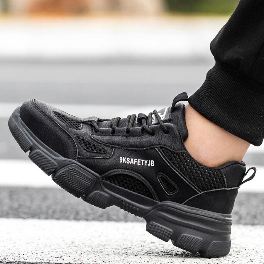 Men's Steel Toe Athletic Shoes, Breathable & Lightweight Anti-Smash Anti-Puncture Work Shoes For Manufacturing & Industrial Outdoor Operations - Black - View 1