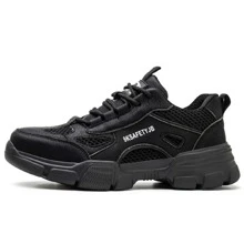 Men's Steel Toe Athletic Shoes, Breathable & Lightweight Anti-Smash Anti-Puncture Work Shoes For Manufacturing & Industrial Outdoor Operations - Black - View 2
