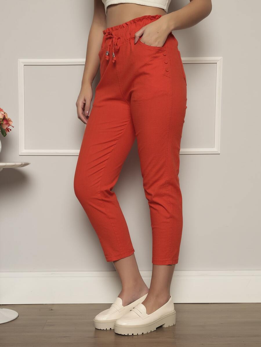 Women Pants - 橘色 - 查看 1