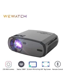 WEWATCH V50 迷你智能投影儀高清原生 1080P WiFi 保護器內置揚聲器便攜式戶外播放器家庭影院投影儀 - 黑色 - 查看 1