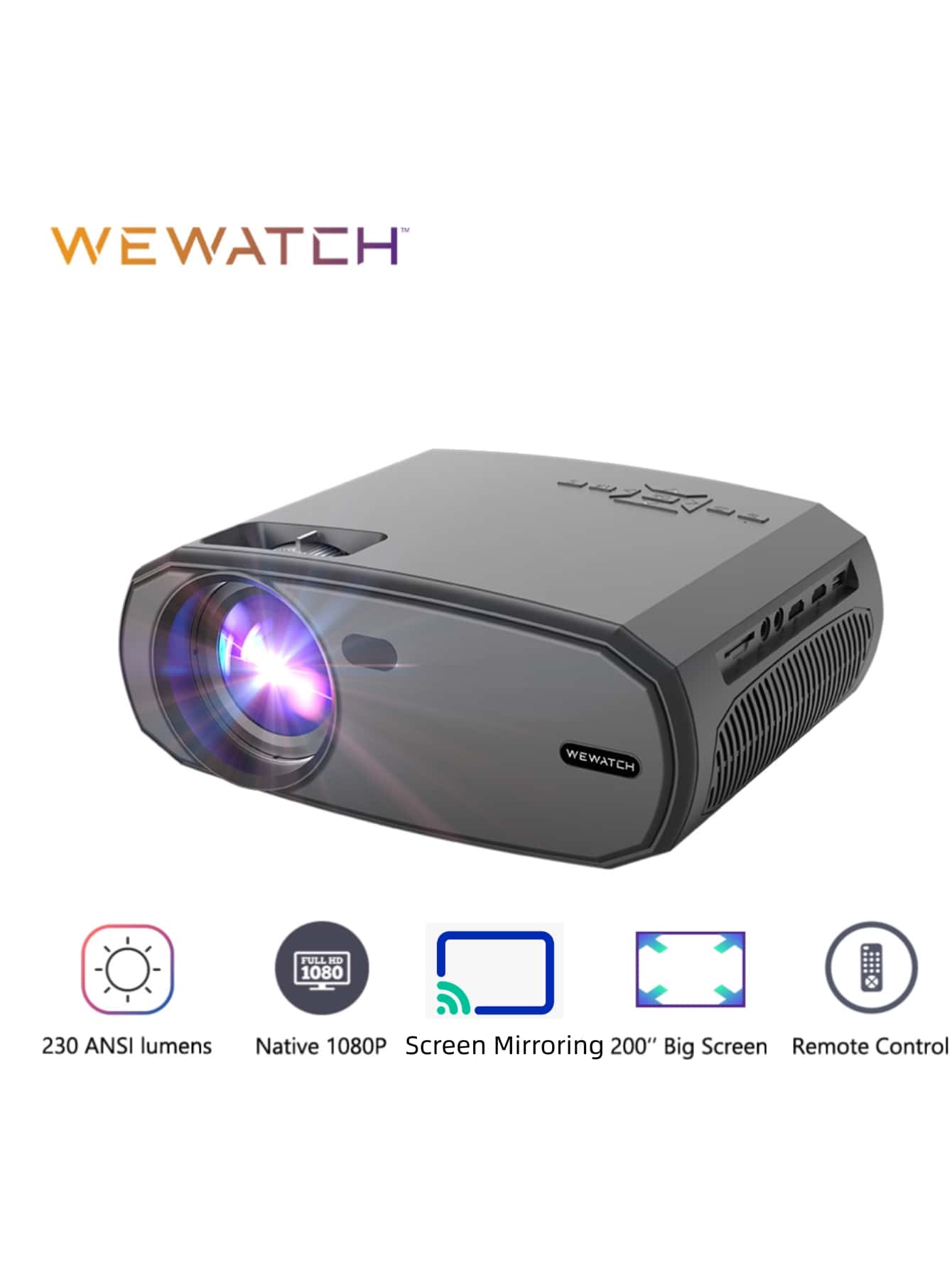 WEWATCH V50 迷你智能投影儀高清原生 1080P WiFi 保護器內置揚聲器便攜式戶外播放器家庭影院投影儀 - 黑色 - 查看 1