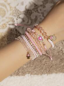 9 cái/bộ Mắt ác Thiết kế Vòng tay cườm - Hồng - Xem 1