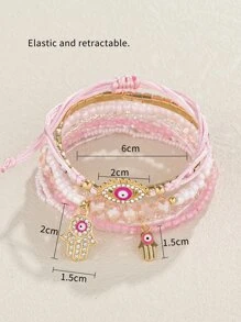 9 cái/bộ Mắt ác Thiết kế Vòng tay cườm - Hồng - Xem 3