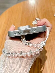 新時尚pc硬質殼,具有激光cd紋理,高清玻璃透鏡膜,抗跌落設計,金屬心形裝飾和清晰珠鏈,手機保護套 - 銀色 - 查看 3