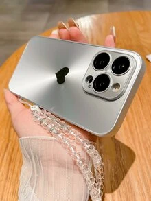 新時尚pc硬質殼,具有激光cd紋理,高清玻璃透鏡膜,抗跌落設計,金屬心形裝飾和清晰珠鏈,手機保護套 - 銀色 - 查看 2