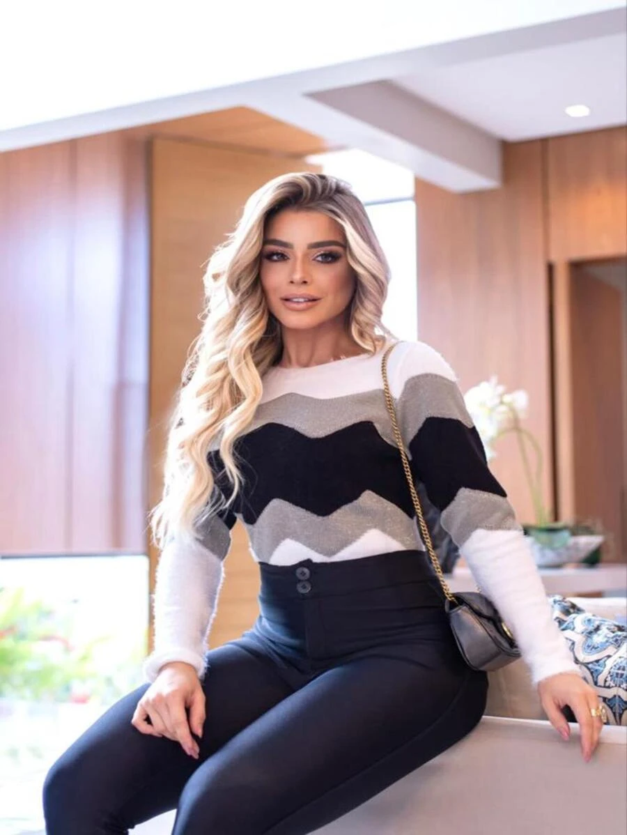 Women Knit Tops - Đen và trắng - Xem 1