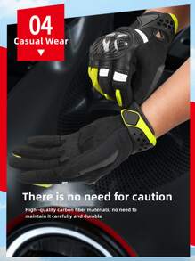 AD 1雙黑&綠碳纖維賽車摩托手套,全指防摔越野摩托手套男女適用,全季節