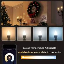 智能燈泡WIFI燭台LED燈泡智能吊燈燈6W（相當於60W）E12 / E14智能燈泡，兼容Alexa，無需集線器 - 米色 - 查看 4