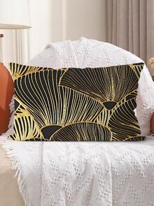 1pc Short Plush Geometric Gold Printed Pillowcase - Multicolor - View 3