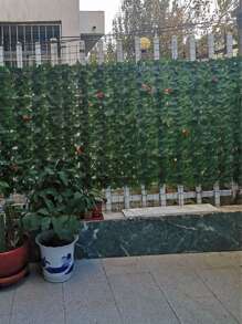 Artificial Leaves, Balcony Railing Fake Plant Vine, Garden Decoration, Faux Fence Guard Rail - Army Green - View 1