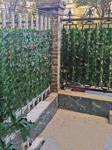 Artificial Leaves, Balcony Railing Fake Plant Vine, Garden Decoration, Faux Fence Guard Rail - Army Green - View 3