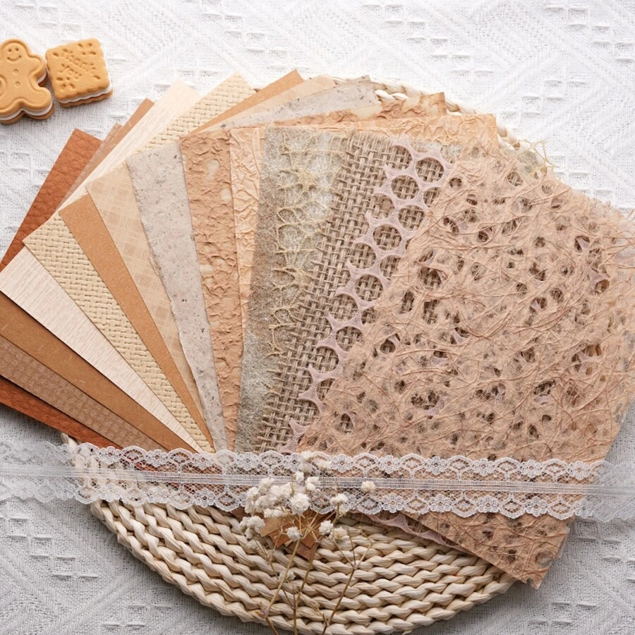 15張混合顏色紋理紙網格紙適用於DIY垃圾日記本計劃剪貼簿混合媒體紙工藝 - 棕色 - 查看 1