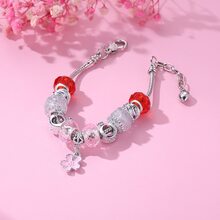 1 件粉色少女风格经典皇冠、珍珠、花朵、心形装饰串珠手链 - 彩色 - 查看 3