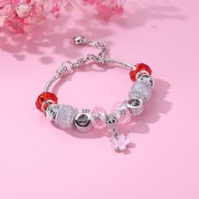 1 件粉色少女风格经典皇冠、珍珠、花朵、心形装饰串珠手链 - 彩色 - 查看 2