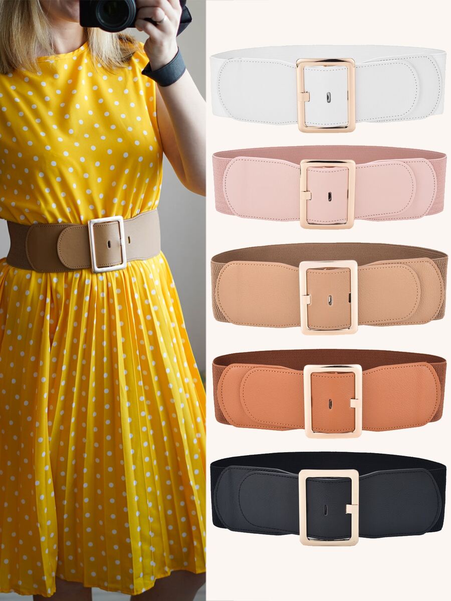 Beltox fine 1入組女性方形扣時尚寬腰帶適用於衣物裝飾 - 棕色 - 查看 1