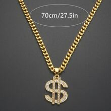 金色男士嘻哈美式美元符號籃球鑽石吊墜項鍊潮流說唱歌手珠寶鏈項鍊 - 金色 - 查看 1