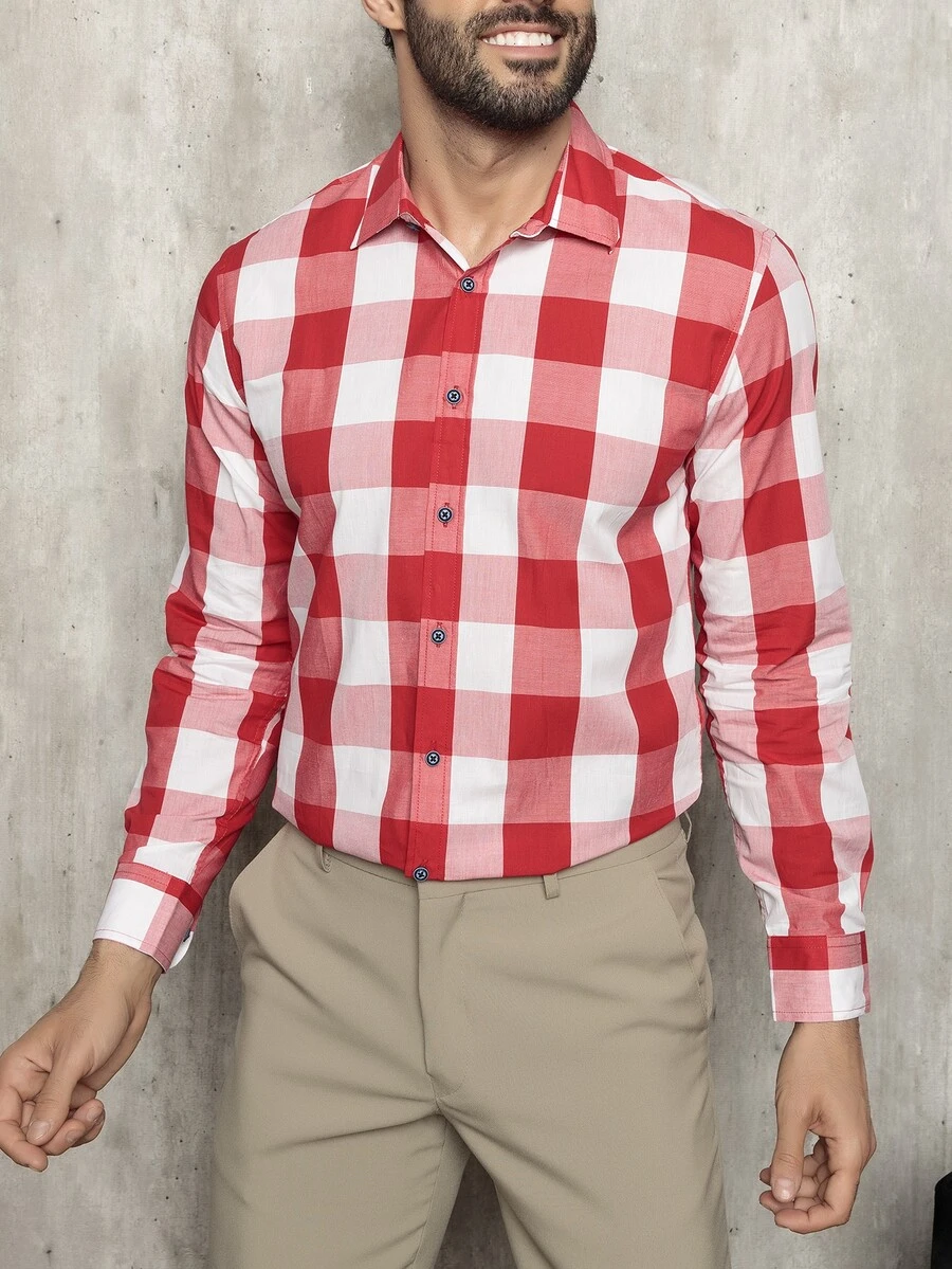 Men Shirts - Red and White - View 1