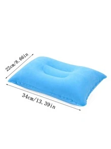 1入組便攜充氣植絨旅行枕,方形旅行枕,合適的適用於野營,旅行(燈藍色的)