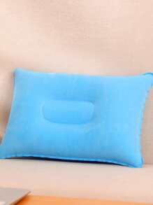 1入組便攜充氣植絨旅行枕,方形旅行枕,合適的適用於野營,旅行(燈藍色的)