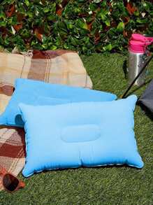 1入組便攜充氣植絨旅行枕,方形旅行枕,合適的適用於野營,旅行(燈藍色的)