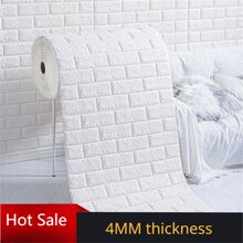 Giấy dán tường 3D tự dính siêu chắc, chống thấm nước, họa tiết gạch, thích hợp trang trí phòng khách, phòng ngủ, nhà cửa. Độ dày 4mm. Kích thước 1m/5m/10m. - trắng - Xem 3