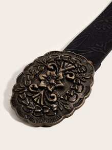 1入復古黑牡丹花紋雕刻金屬腰帶扣,女士腰帶,與牛仔褲搭配效果更佳 - 黑色 - 查看 5