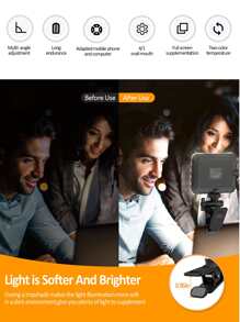 Selfie Light For Phone, Laptop, Tablets Camera Photography Video, Rechargeable Clip On Ring Light Portable Selfie Fill Light LED Light With I-Phone 15 14 13 12 11 Pro Xs Xs Max Xr X 8, Galaxy S22, S22 Ultra, S21 Ultra, S21, S20, S10, S9, S8, A72, A71, A52, A51, All Phones Android Smart Phone Photography Suitable For Selfies And Live Streaming, Portable Light