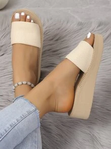 Women's Thick Sole Rope Strap Slide Sandals, Suitable For Beach, Home, Daily Wear, Summer