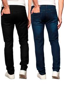 Men Jeans - 深色水洗藍 - 查看 3