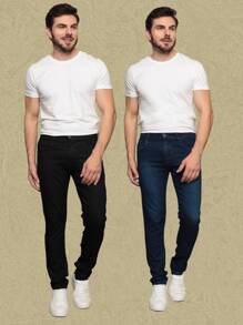 Men Jeans - 深色水洗藍 - 查看 1