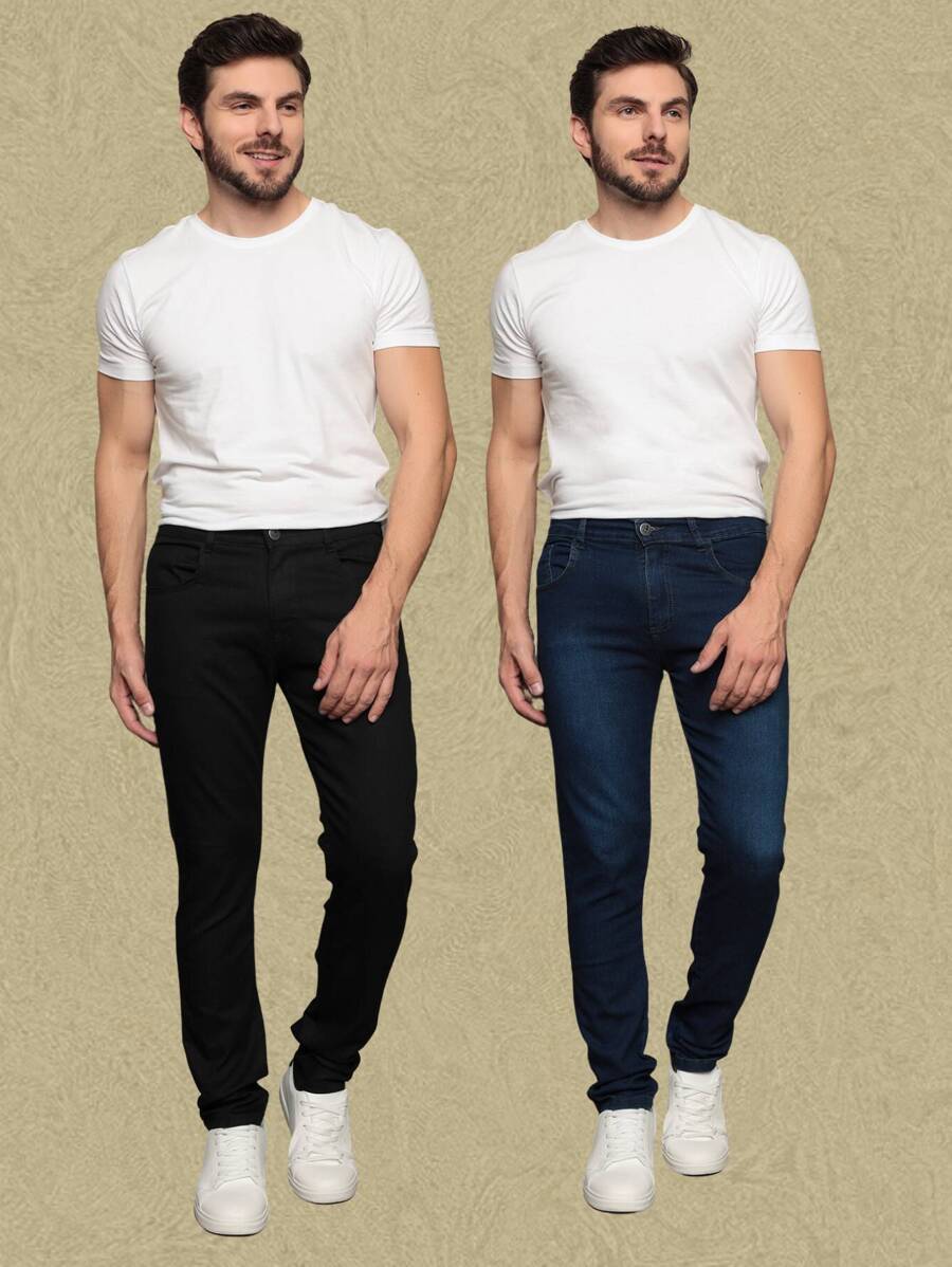 Men Jeans - 深色水洗藍 - 查看 1