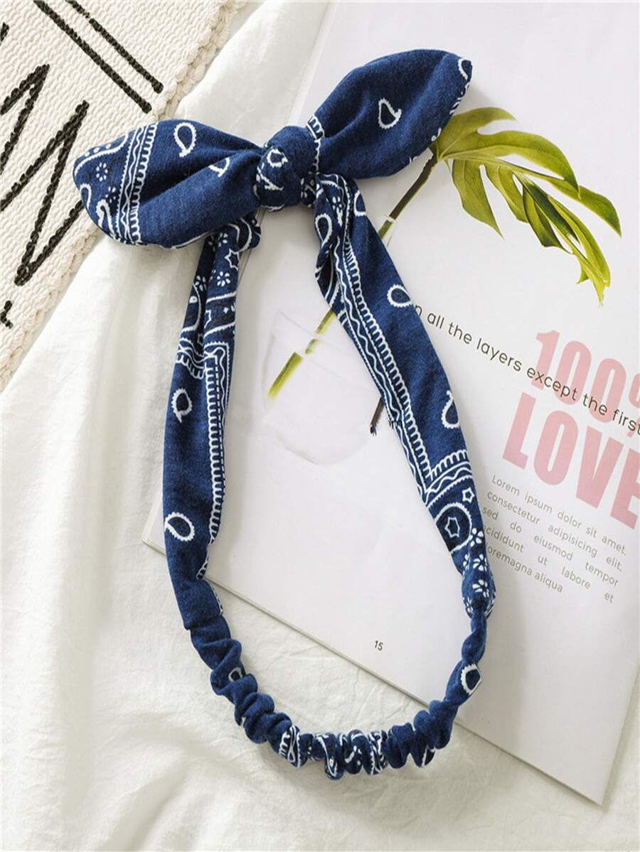 In Boho Băng đô NỮ Mềm mại Băng đô Retro Nơ Đàn hồi Băng đô Thời trang Phụ kiện tóc - Màu xanh hải quân - Xem 1