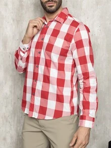 Men Shirts - Red and White - View 2
