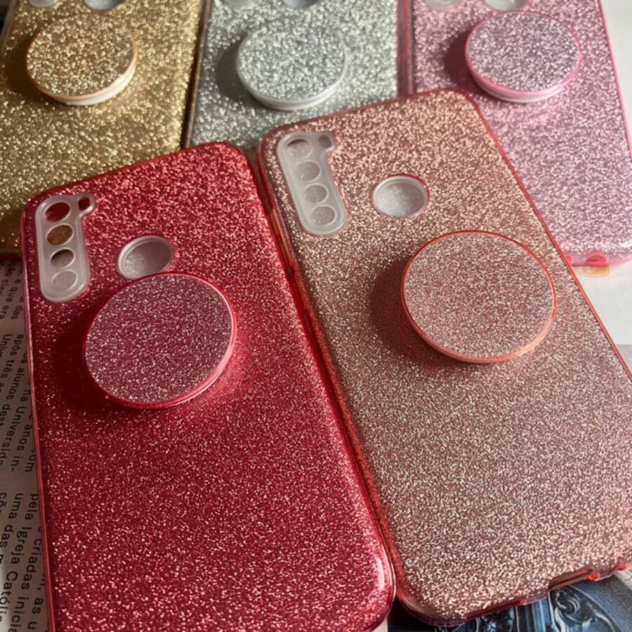 Capa Capinha Anti Impacto Com brilho Para Xiaomi Note8 Com Suporte Dedo - Pink - Visão 1