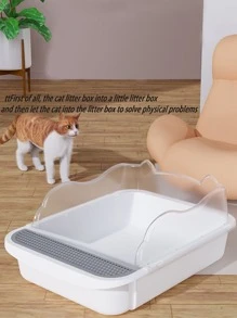 1pc Cartoon Ear Design Cat Litter Box - White - View 6