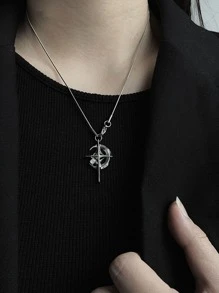 1pc Fashionable Star & Moon Pendant Necklace - Silver - View 3