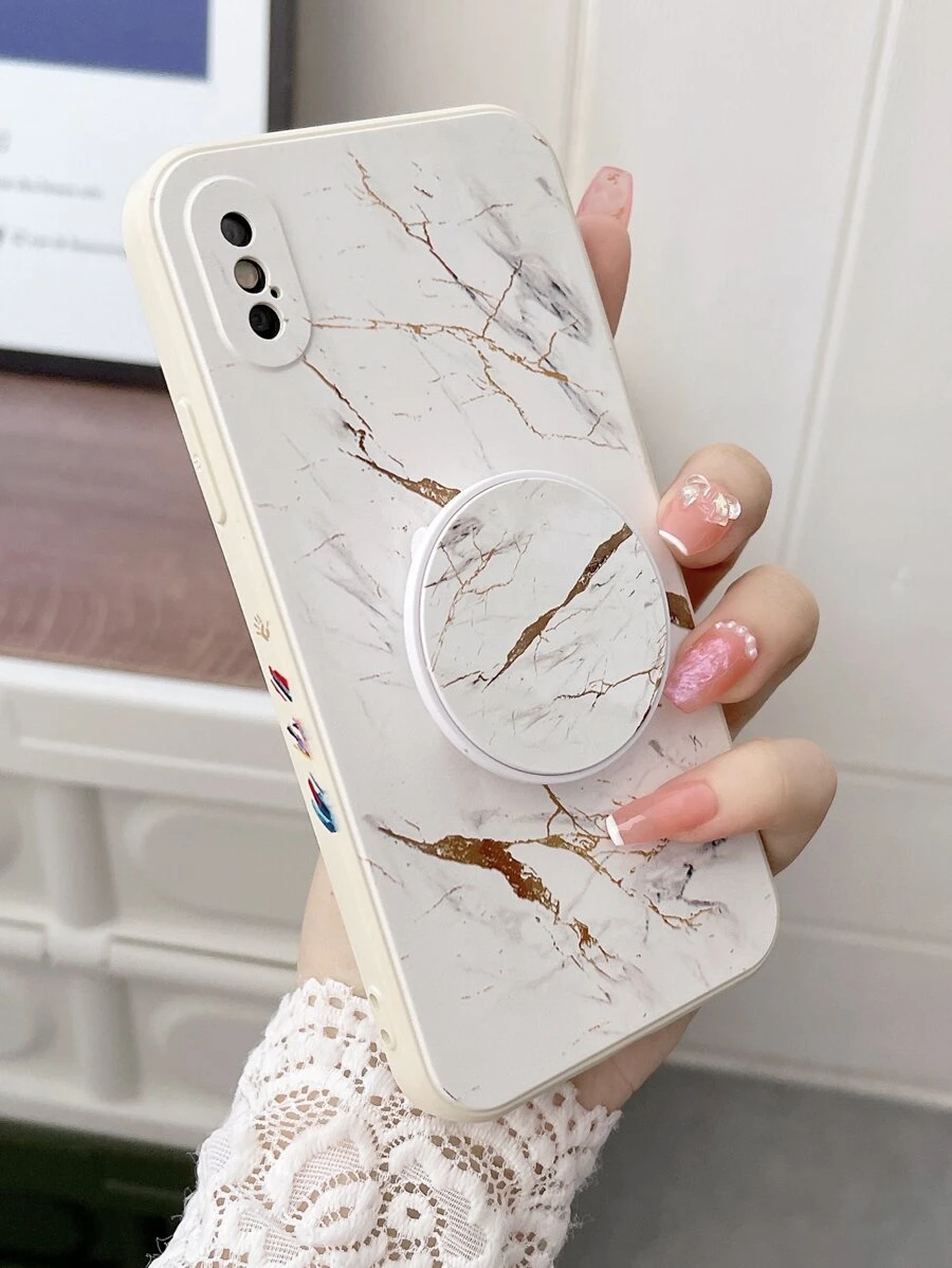 Apple Marble Pattern Anti-Fall Phone Case With Holder Compatible With IPhone 15/15Pro/15Plus/15Promax - Multicolor - View 1