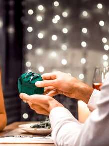 1pc Dark Green Velvet Ring Box For Engagement, Wedding, Festival Gift Decoration - Dark Green - View 2