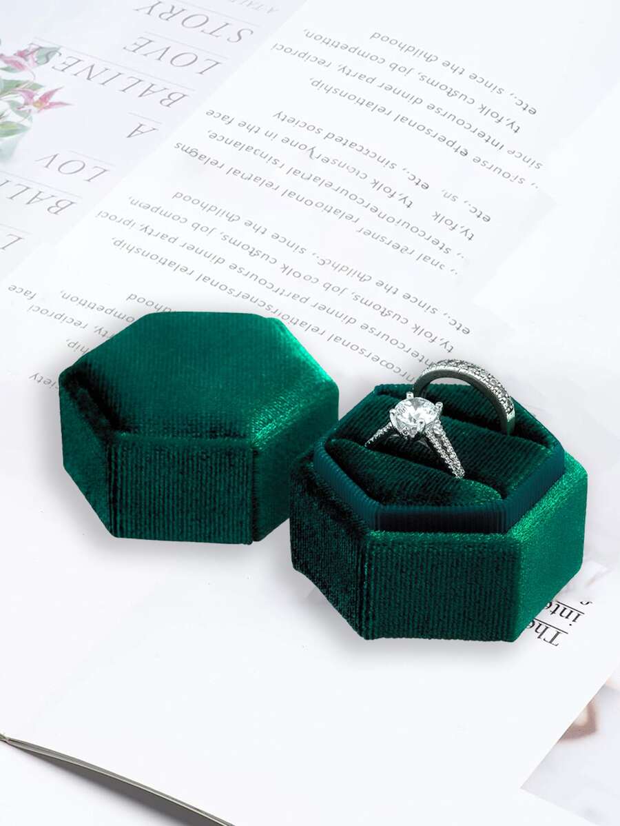 1pc Dark Green Velvet Ring Box For Engagement, Wedding, Festival Gift Decoration - Dark Green - View 1
