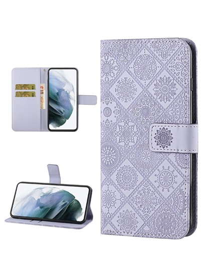 Compatible With IPhone Card Holder Compatible With IPhone 16 Floral Embossed Flip Phone Case Waterproof Shockproof Anti-Fall Scratch Resistant